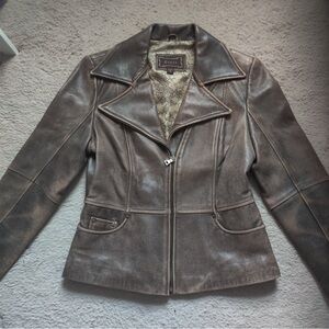 Guess Women's Distressed Brown Leather Jacket